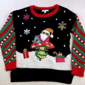 Celebrate‎ Together Ugly Christmas Sweater Santa Mushroom Sequins M